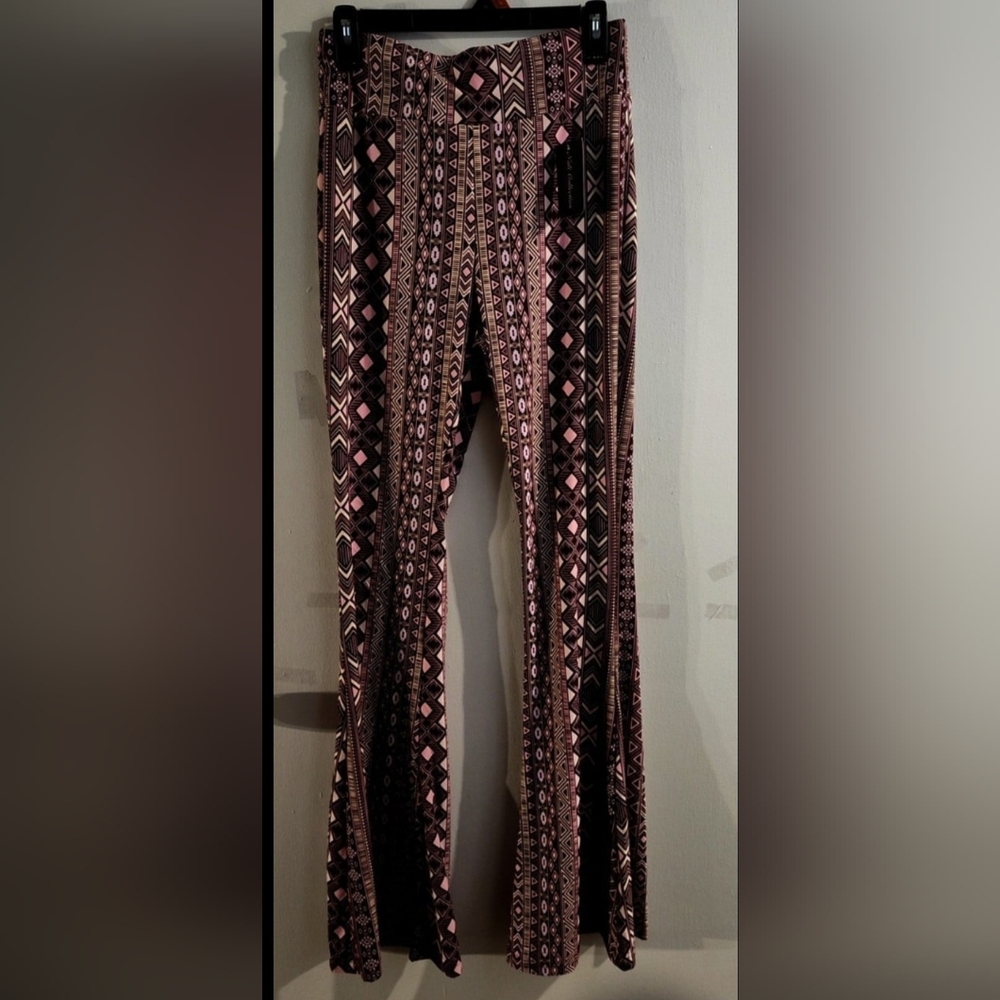 Kalli Collection Pink and Black Geometric Wide Leg Pants